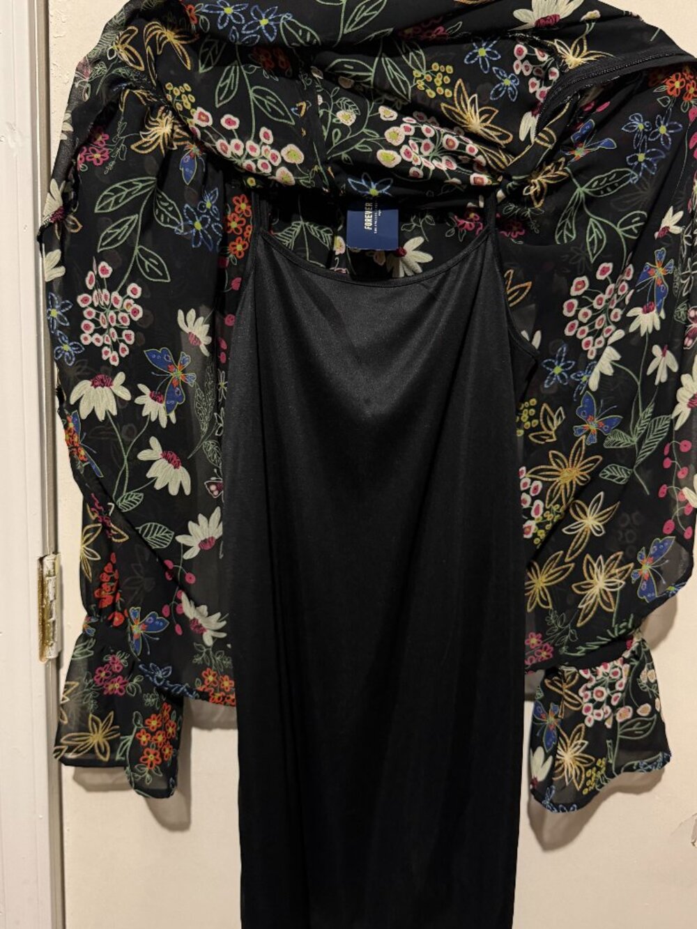 Forever 21 Floral Boho Chiffon Sheer Sleeve Dress New With Tags L - Picture 8 of 16